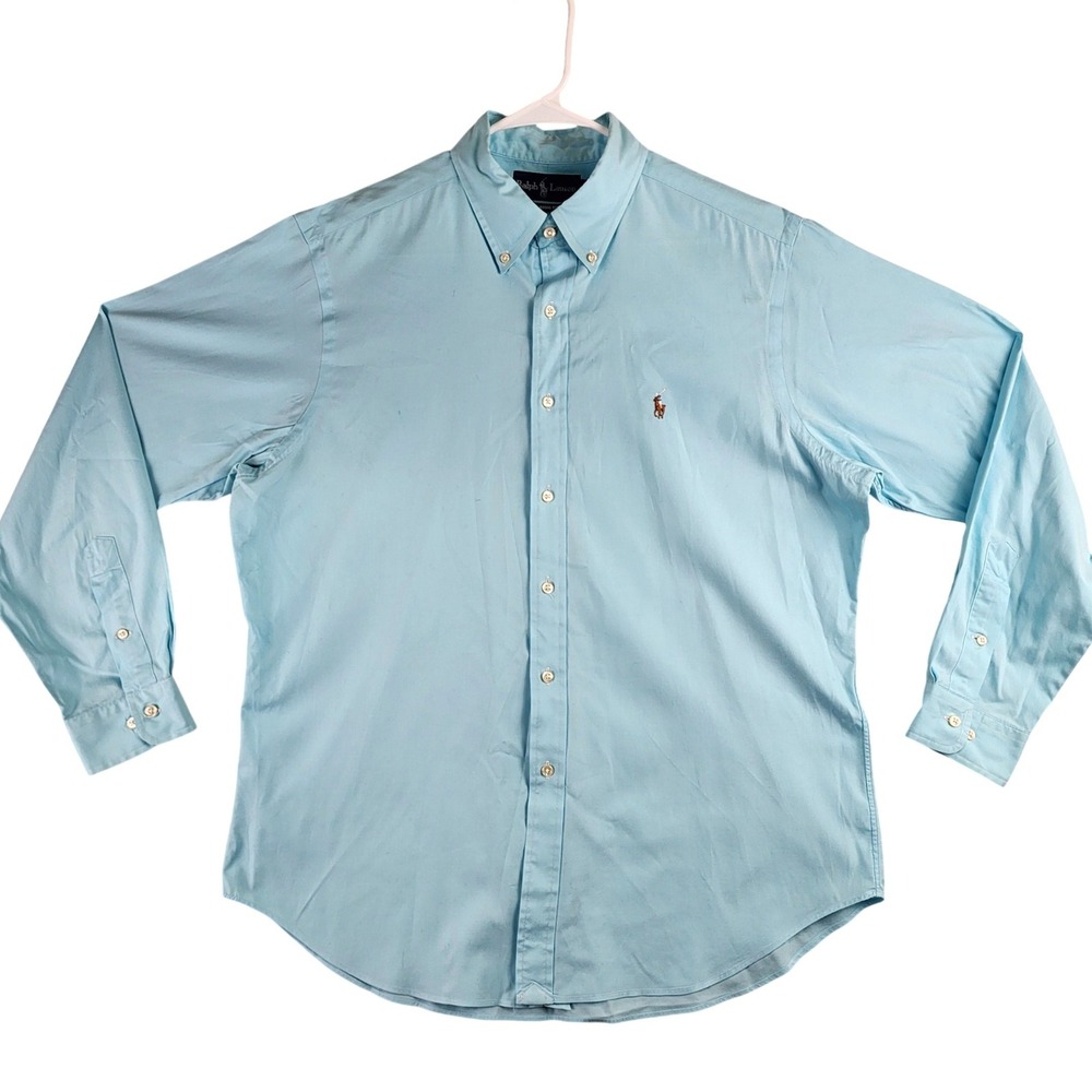 Ralph Lauren Classic Fit Button Down Shirt Mens 16.5 34/35 Light Blue Flesh Pony